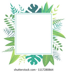 frame with tropical plants, template for banners, cards, invitation cards, sales