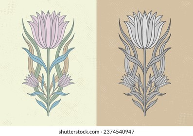 Frame with a tulip flower in the style of Art Nouveau. Beautiful tulip vintage floral composition 1920-1930 years.Vector design.