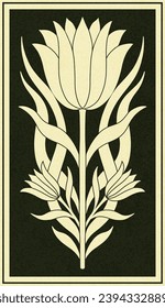 Frame with a tulip in the style of Art Nouveau. Beautiful vintage texture floral tulip composition 1920-1930 years.Vector design.