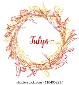 Frame a tulips. Vintage Greeting Card with Blooming Flowers. Tulips. Thank You with Place for Your Text. Wildflowers, Vector Illustration. 9/11