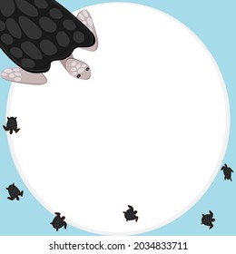 frame turtle family swimming sea waves cute cartoon brown vector illustration sea animals