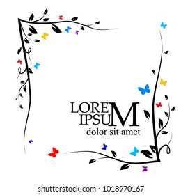 Frame of twigs with butterflies. Vector