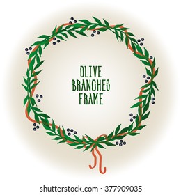 Frame. Twigs. Olive. Wreath. A circle. Vector.
