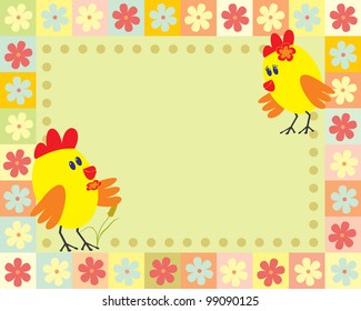 frame with two little chicken
