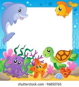 Frame with underwater animals 1 - vector illustration.