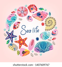 frame with underwater sea life - vector illustration, eps