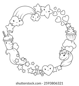 Frame with unicorn. Happy birthday party invitation.
