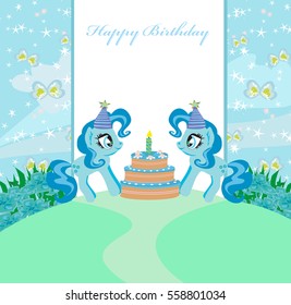 frame with unicorns and birthday cake