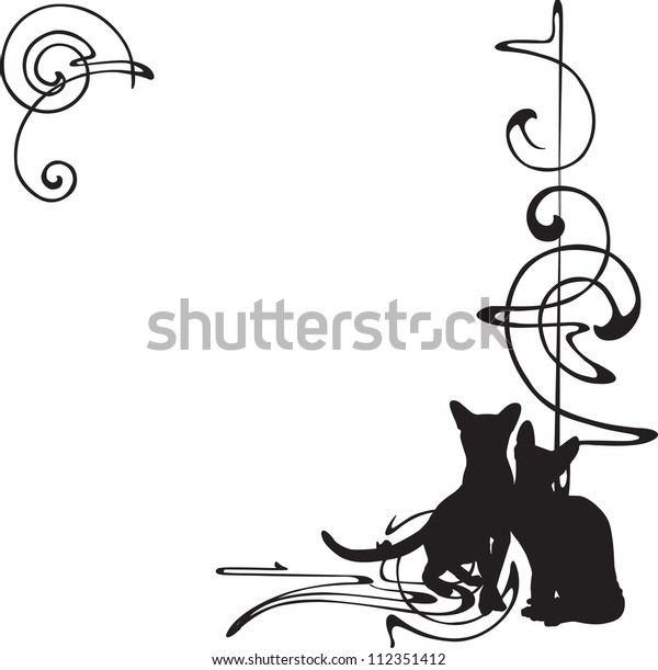 frame with
unusual patterns and silhouettes of
cats