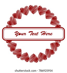 Frame for Valentine's Day. Empty place for text. Red heart on a white background. Greeting poster for lovers, wedding, birthday.