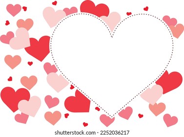 Frame for valentine's day. Red and pink hearts. Greeting cards. Vector illustration.