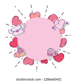frame with valentines set icons