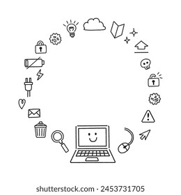 Frame of  various computer monochrome pc icons