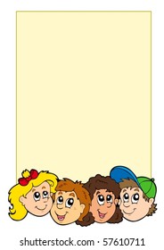 Frame with various kids faces - vector illustration.