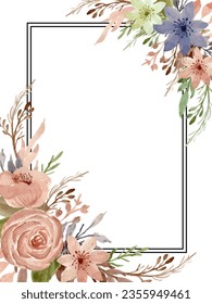 Frame of various kinds of beautiful colorful flowers with watercolors