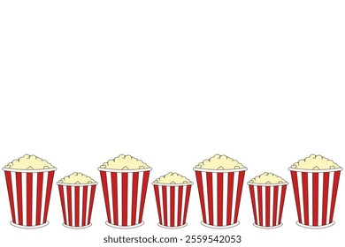 Frame from Vat of Popcorn isolated white background. Frame for online cinema template design with Vat of Popcorn and blank space. Flat Vector illustration for web border Frame. EPS 10