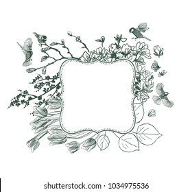 frame vector background victorian spring birds flower