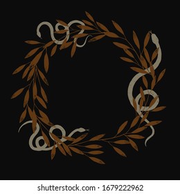 frame vector branches and the snake pencil drawing, vintage style graphic black