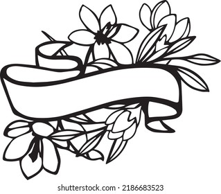 flowery border black and white clipart