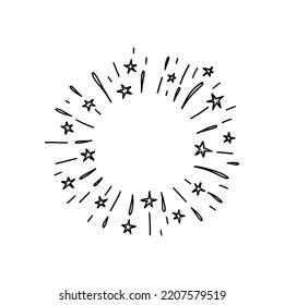 Frame vector doodle, hand drawn design element. Sun burst sketch illustration with stars