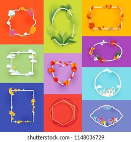 Frame vector floral framing for picture decoration and flowered border for greeting card illustration set of decorative paper decor isolated on painting background