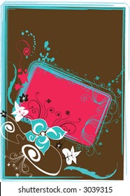 frame with vector flowers grunge floral background