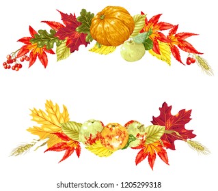 Frame in vector graphic illustration for headline and other decor elements with harvest season elements