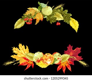 Frame in vector graphic illustration for headline and other decor elements with harvest season elements