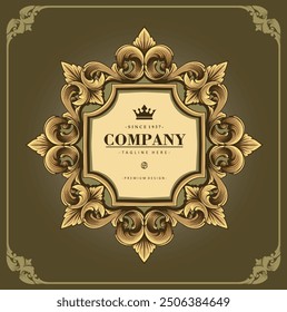 frame vector ornament pattern baroque style gold yellow color for product design, labels, stickers, merchandise, posters, and for your company or brand