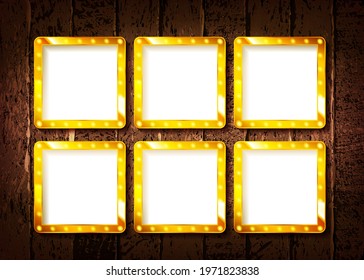 Frame vector. Photo or picture art on vintage wooden wall. Vector illustration