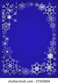 Frame of vector retro snowflakes - blue and silver