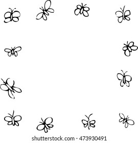 Frame of vector scribble monochrome  butterflies