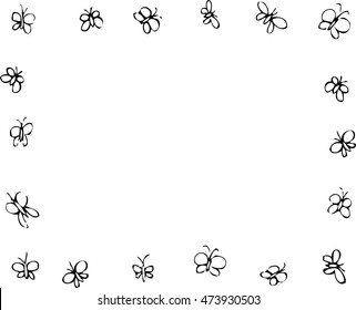 Frame of vector scribble monochrome  butterflies