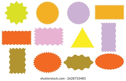 Frame vector set. Zig zag Wavy Edge Rectangle, Oval, Circle Stickers Set. Abstract elements perfect for frames, stamps, templates, promotional materials, web design vector illustration. Quote poster.
