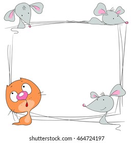 Frame vector with space for text. Cat and mouse.