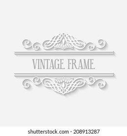 Frame vector vintage white border with long shadows. Blank circle paper frame with Baroque pattern and retro decorations