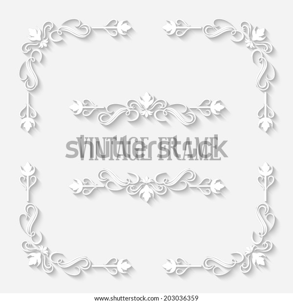 Frame\
vector vintage white border with long shadows. Blank circle paper\
frame with Baroque pattern and retro\
decorations