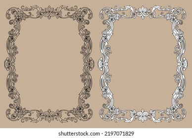 Frame vegetable ornament vector, linear, black and white drawing. For coloring books. For your illustrations. 