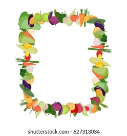 Frame of vegetables. background is harvest. Farmers vegan backdrop

