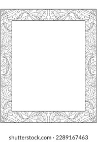 Frame vertical with mint leaves and soda bubbles - vector linear blank for coloring. Outline. Coloring frame with leaves