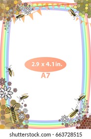 Frame. Vertical orientation. Child. Bees and honey. Illustration for your design