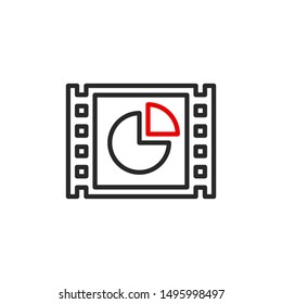 frame video infographics outline flat icon. Single high quality outline logo symbol for web design or mobile app. Thin line video data information logo. Black and red icon isolated on white background