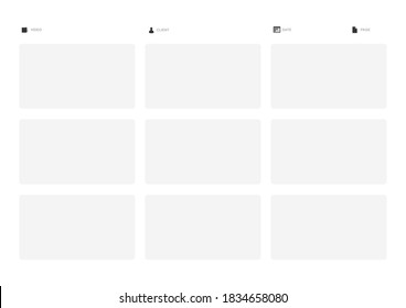 Frame Video Motion Plan Production Script Template for Animation. Vector ready to print.