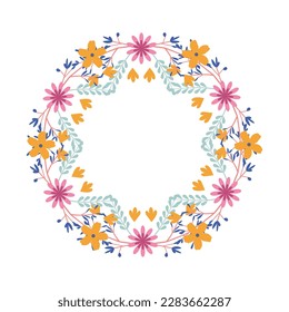 Frame, vignette decorated with flowers and twig. Object with floral ornament.