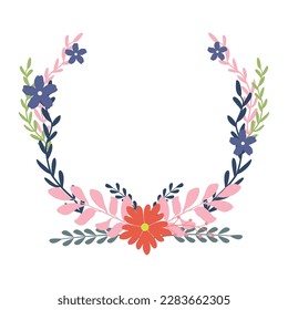 Frame, vignette decorated with flowers and twig. Object with floral ornament.