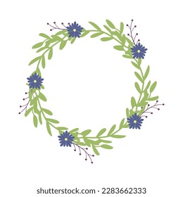 Frame, vignette decorated with flowers and twig. Object with floral ornament.