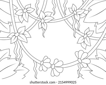 Frame from vines, exotic plants. Vector, page for printable children coloring book.