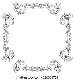 frame vintage baroque flowers vector, decor elements isolated
