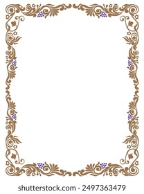 Frame vintage, grape vine, greeting card, wedding invitation decorative floral retro vector border background