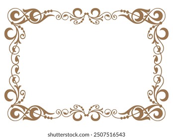 Frame vintage, greeting card, wedding invitation, decorative ornate golden retro border, vector illustration isolated on white